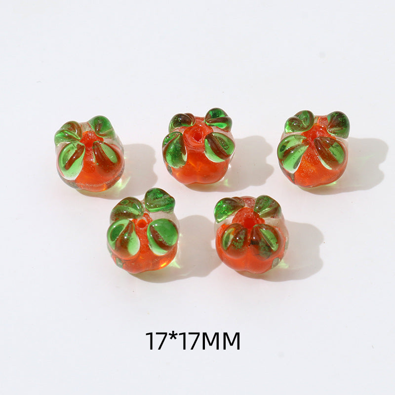 Wholesale 5pcs Glass Persimmon Straight Hole Jewelry Accessories Beads